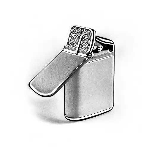 zippo lighter with mans face in reflection tattoo design idea