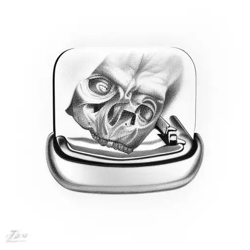 zippo lighter with face in reflection tattoo design idea