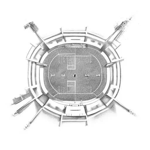 A football field with goalposts made of car parts tattoo design idea