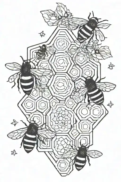 bee and hive with important dates in honeycomb   tattoo design idea