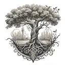 arbre de vie comportant les lettres P M C tattoo design idea