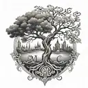 arbre de vie comportant les lettres P M C tattoo design idea