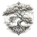 arbre de vie comportant les lettres P M C tattoo design idea