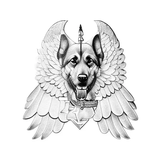 A military working dog with wings, symbolizing protection and loyalty tattoo design idea