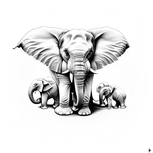 mother elephant baby elephant trunks up tattoo design idea