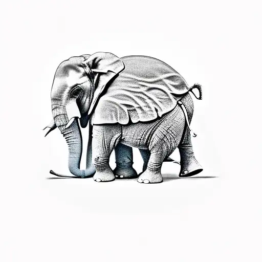 mother elephant baby elephant trunks up tattoo design idea