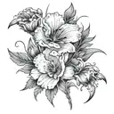 poppy, gladiolus, aster, and mining gold flowers growing tattoo design idea