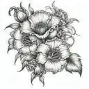 poppy, gladiolus, aster, and mining gold flowers growing tattoo design idea
