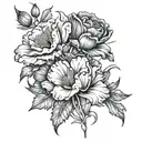 poppy, gladiolus, aster, and mining gold flowers growing tattoo design idea
