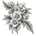 poppy, gladiolus, aster, and mining gold flowers growing tattoo design idea