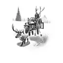 Design a tattoo featuring a hunting scene with a tractor in the background tattoo design idea