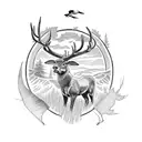 Design a tattoo featuring a hunting scene with a tractor in the background tattoo design idea