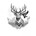 Design a tattoo featuring a hunting scene with a tractor in the background tattoo design idea