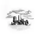 Design a tattoo featuring a hunting scene with a tractor in the background tattoo design idea