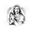 Michaelangelo's Pieta  Virgin Mary praying with a rosary wrapped around her hands tattoo design idea