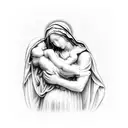 Michaelangelo's Pieta  Virgin Mary praying with a rosary wrapped around her hands tattoo design idea