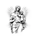 Michaelangelo's Pieta  Virgin Mary praying with a rosary wrapped around her hands tattoo design idea