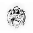 Michaelangelo's Pieta  Virgin Mary praying with a rosary wrapped around her hands tattoo design idea