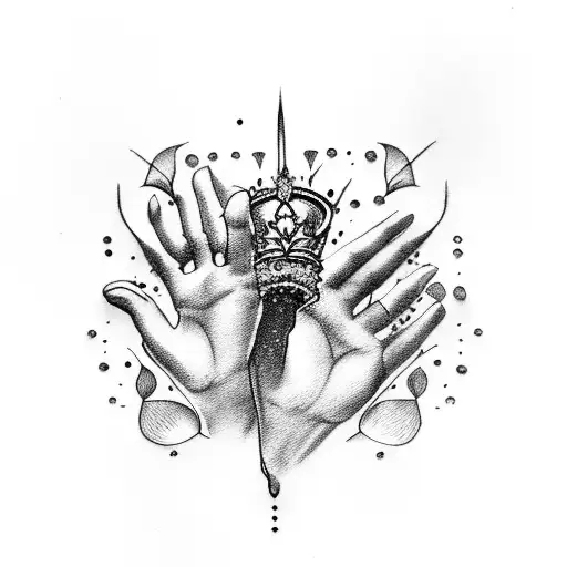 female hand with a bloody levitating tiara  tattoo design idea