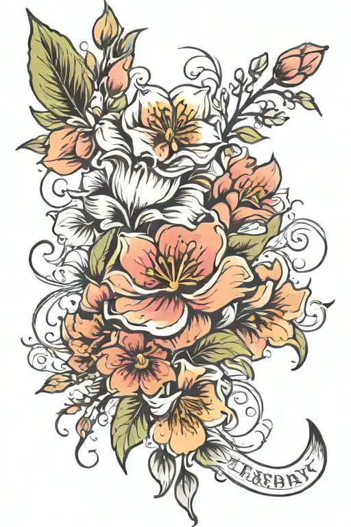 February and March birth flower with birthdate 2 13 tattoo design idea