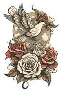 roses with dove and clouds tattoo design idea
