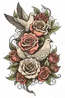 roses with dove and clouds tattoo design idea