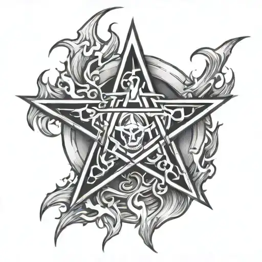demonic pentagram with numbers with flame and lightning tattoo design idea