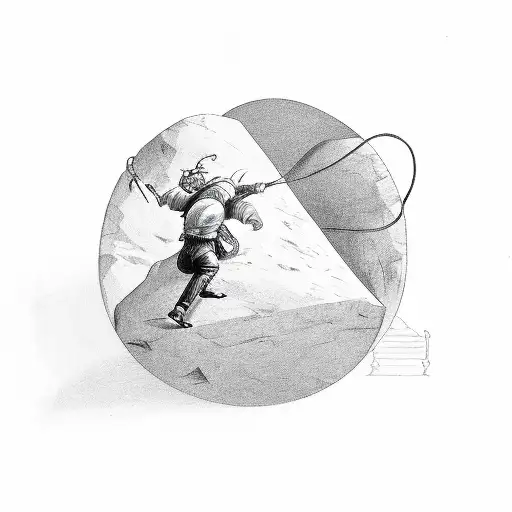 sisyphus pushing a rock tattoo design idea