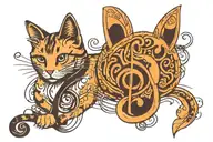 paw print cat music note intertwined tattoo design idea