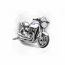 A detailed blueprint of a motorcycle engine with musical notes incorporated tattoo design idea