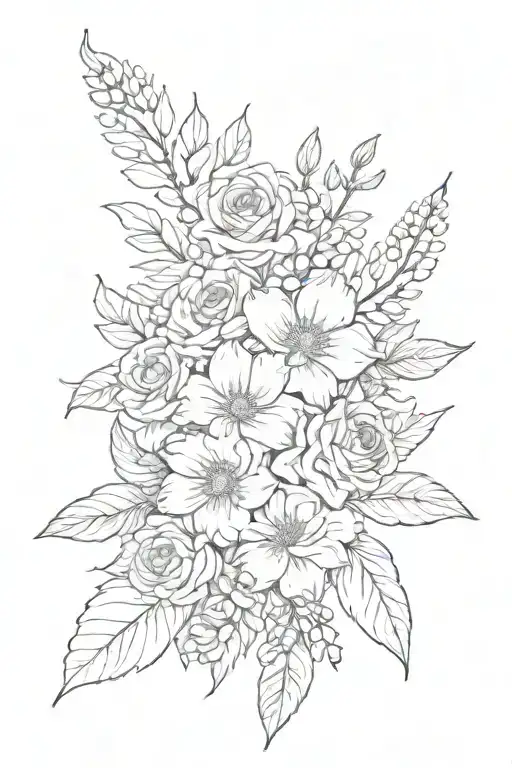 birth flower bouquet August, June,May, April Tattoo design tattoo design idea