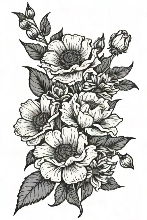 birth flower bouquet August Poppy, June Rose, May Lily, April Daisy Tattoo design tattoo design idea