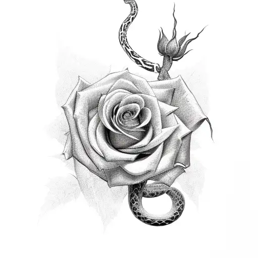 Rose,vines and snake tattoo design idea