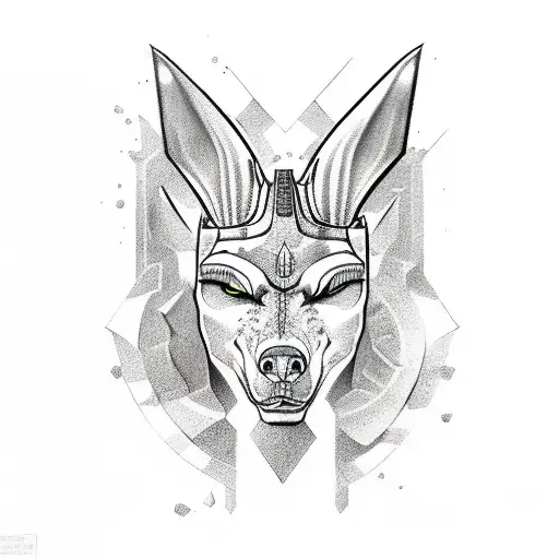 angry, serious, colorful Anubis, depicted head and torso, tattoo is on the shoulder  tattoo design idea
