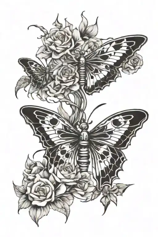 Skeletal Butterfly with funeral pyre tattoo design idea