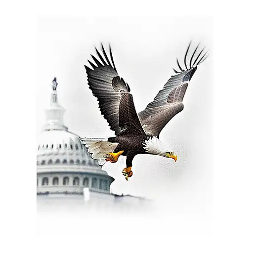 bald eagle flying over the statue of libertys face tattoo design idea