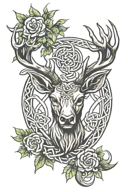 Celtic tree knot with stag head tattoo design idea