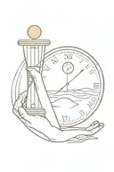 someone holding stopping time on sand clock tattoo design idea