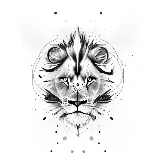a human face mixed with a lions face in strips tattoo design idea