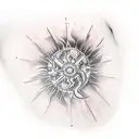 a slightly dying sun on the inside of my left elbow and some spawns fall from it to the inside of the forearm tattoo design idea
