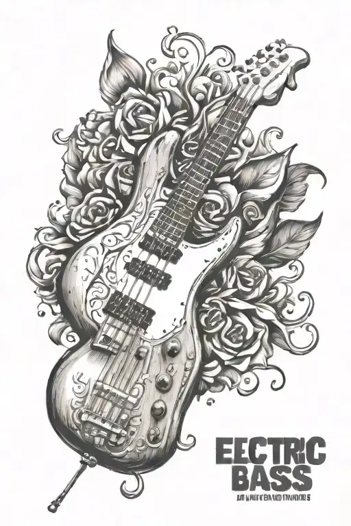tone, power and Music electric bass guitar tattoo design idea