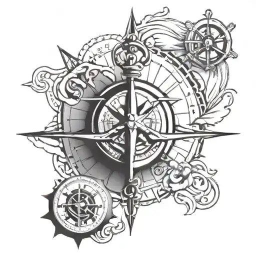 anchor compass surrounded tattoo design idea