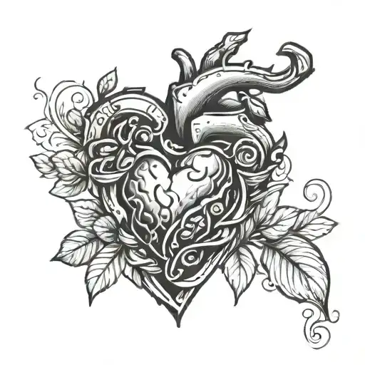 human heart and coffee bean tattoo design idea