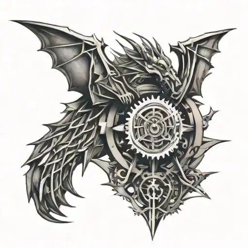 dragon , v twin motor piston tattoo design idea