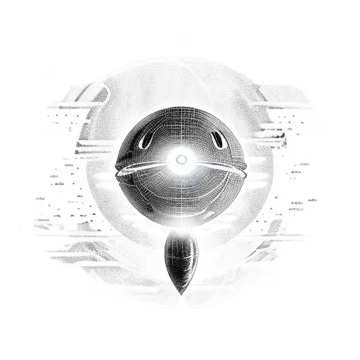 alien spaceship shooting laser beams at a big black furry creature from mars tattoo design idea