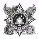 KAHU should be in the middle. Surrounded by four elements: water, air, earth and fire. Earth tattoo design idea