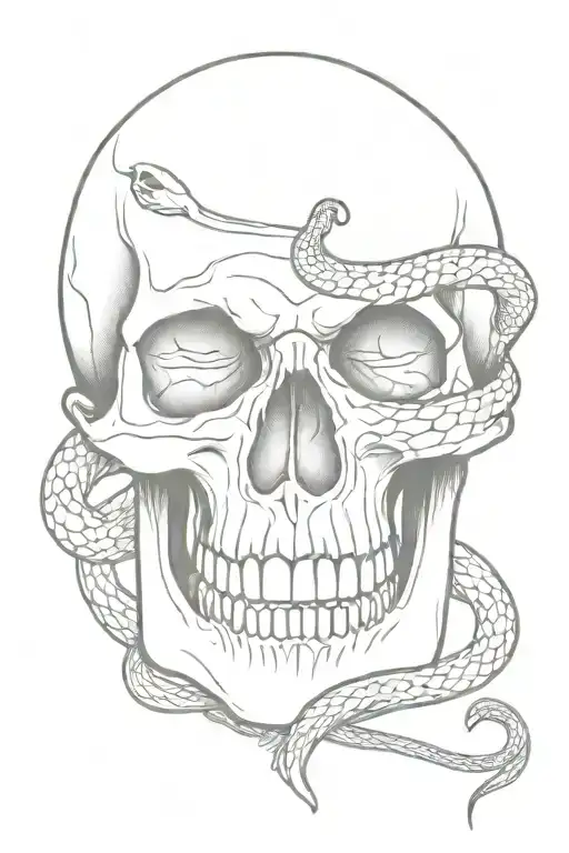 skull with snake and skull tattoo design idea
