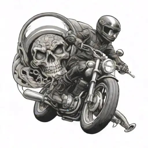 A gangsta riding a Yamaha motorcycle, with a snake tattooed on their arm and a skull helmet tattoo design idea