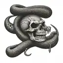 A snake weaving through a Yamaha logo, with a skull and guns hidden within the design tattoo design idea
