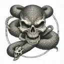 A snake weaving through a Yamaha logo, with a skull and guns hidden within the design tattoo design idea